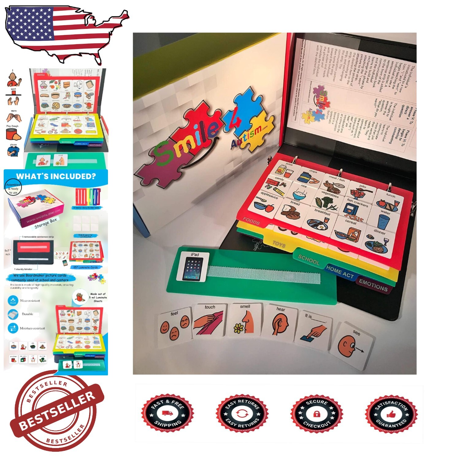 Durable Autism Visual Communication Book with 162 Language Cards for Kids  