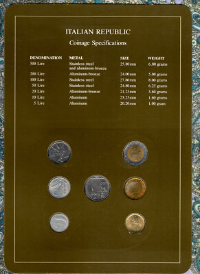 Coin Sets of All Nations Italy 1979 - 1985 UNC 500, 100 Lire 1985