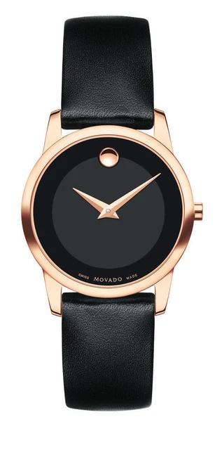 Movado Leather Silver Case Wristwatches