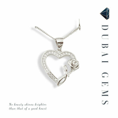 Weißgold-Finish Chrom Rose geschaffen Diamant Herz Anhänger und Halskette