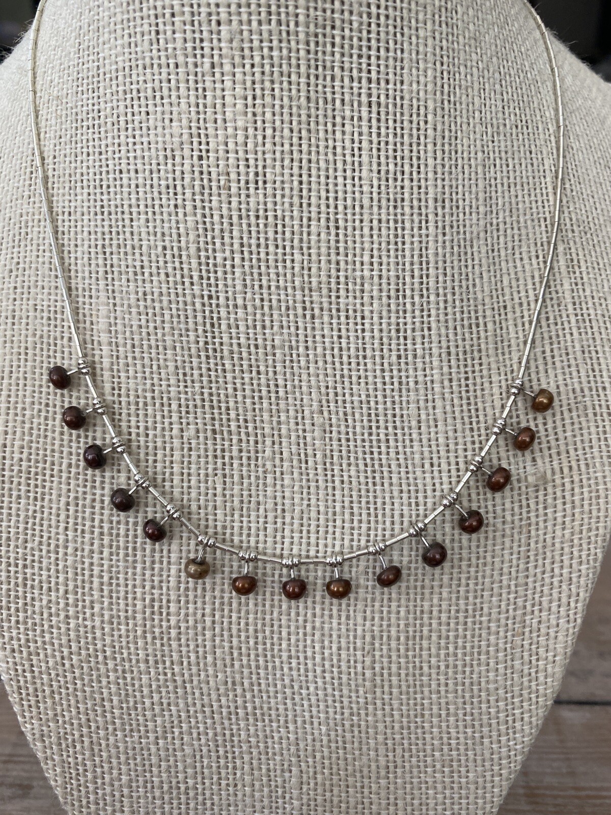 Solid Sterling Silver Dangle Earth Pearls Necklac… - image 1