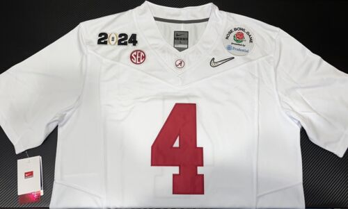 Playoff Jalen Milroe White Jersey Alabama Crimson Tide Rose Bowl Patch 4 2024 - Picture 1 of 4