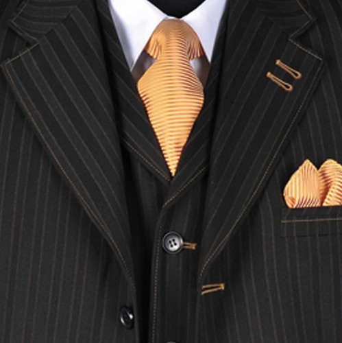 Men's 3 Piece Wool Feel Classic Striped Suit w/ Vest 5267 Black Size 38 - 56 - Picture 3 of 9