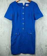 Vintage KASPER ASL Dress Womens 12 Dresses Royal Blue Sheath Short Sleeve Ladies