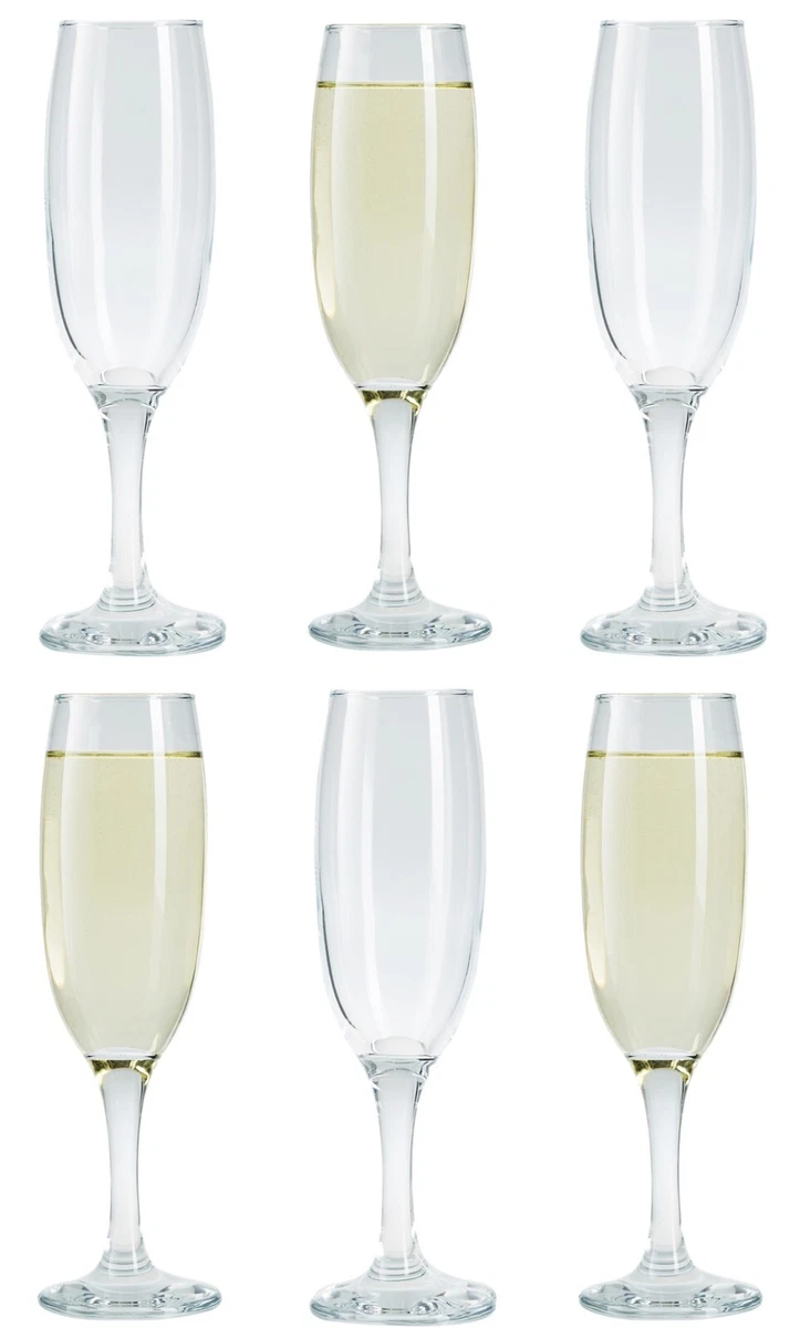 Champagne Flute Glasses Set. Pack of 6 Long Steam Prosecco Glass. 220 cc ml