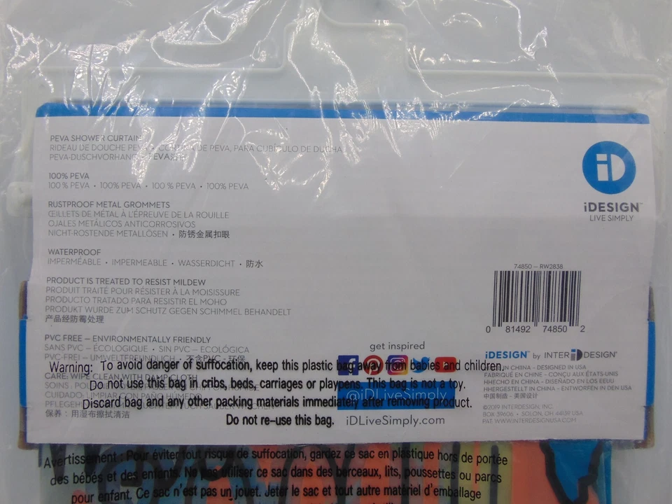 Cortina de Ducha iDesign Mapa del Mundo, 72" x 72" 100% Peva Nuevo Paquete Sellado Foto 4 de 4