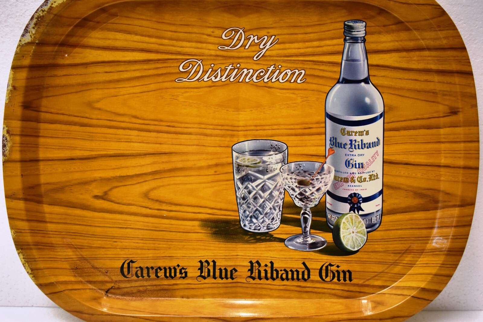 Vintage Blue Riband Gin Tin Tray Advertising Distillery Litho Print