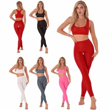 US 2Pcs Sexy Women See-through Crop Tops High Waist Leggings Crotchles Pants Set