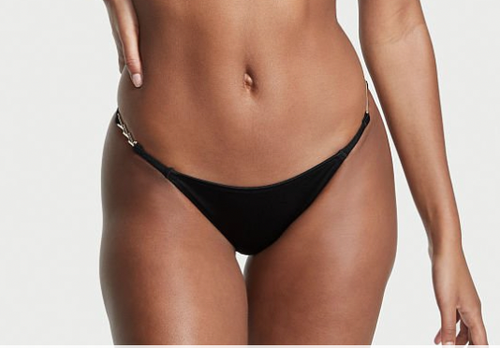 NWT VICTORIA'S SECRET Chain Strap Low Rise Bikini Swim Bottom Black Large