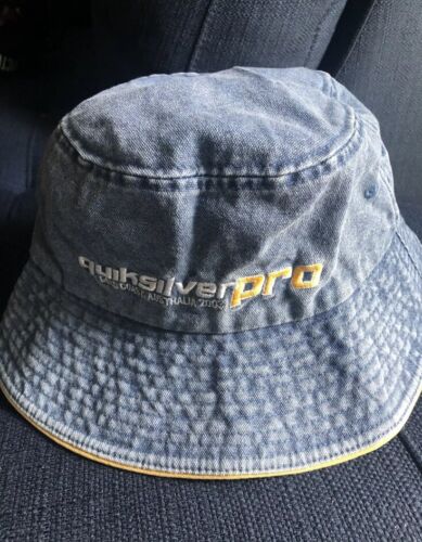 Vintage QUIKSILVER SURF Gold Coast Australia 2003 Blue Bucket Hat Size M-L Denim