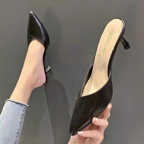 Women Pointed Toe Kitten Heel Mules Stilettos Party Prom Shoes Slip On Sandals - Afbeelding 1 van 14