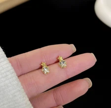 18K Gold Plated Sterling Silver Star CZ Tiny Post Stud Earrings 7x3mm Gift TH6