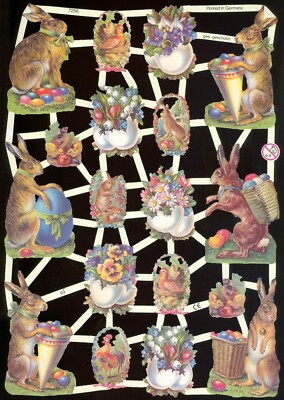 VICTORIAN STYLE DIE CUT PAPER SCRAPS EASTER BUNNIES ef7256 GERMANY