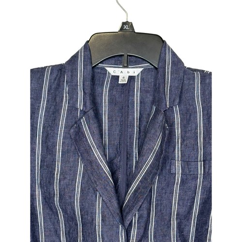 CAbi Womens Jacket Linen Mitered Stripe Nautical Anchor Blazer 3/4 Sleeve Blue 4 - Picture 5 of 9