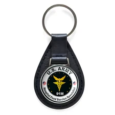 US Army Hospital Food Service Specialist Black Leather Keychain Silver Keyring