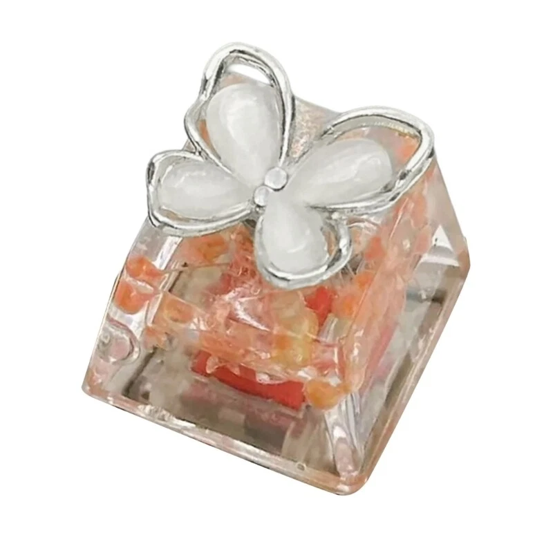 Rotating Butterfly Flower Epoxy Resin Backlit Keycap for Mechanical Keyboards