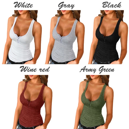 Women Summer Cotton Low-cut Vest Sleeveless T-Shirt V Neck Tank Top Camisole - Picture 4 of 10