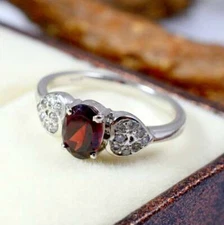 Natural Garnet Ring Dainty Minimalist Stacking Delicate Tiny 925 Sterling Silver