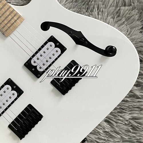 White Double Neck Electric Guitar HH Pickups Black Hardware Maple Fingerboard - Picture 8 of 15