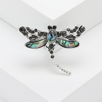 Silber Libelle V2 Opal Brosche Elegant Intarsien Strass Insekt Anstecknadel