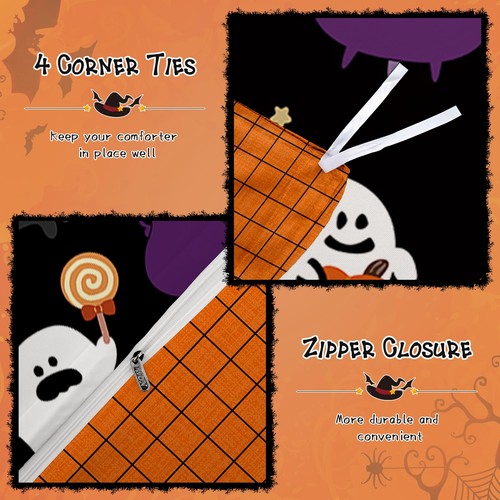 Set Copripiumino Halloween Regina, 3 Pezzi Zucca Fantasma Halloween Tema Biancheria da Letto - Foto 4 di 8