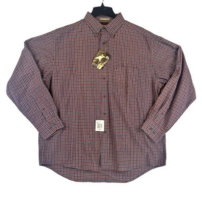 Arrow Khakis Shirt Mens Large Red Blue Plaid Button Down 100% Cotton Long Sleeve