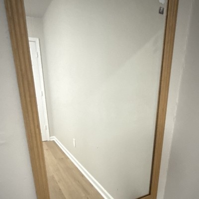 Rectangular Full-Length Wall Mirror, Vertical Framed Brown Wood Frame