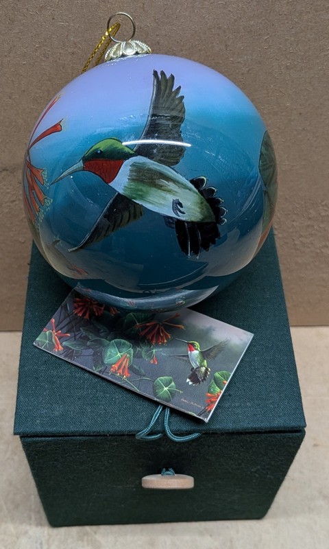 Hummingbird & Honeysuckle Glass Ornament James Hautman 3"