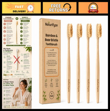 Eco-Friendly Bamboo Toothbrush Set 4 Pack - Biodegradable, Plastic-Free, Natur