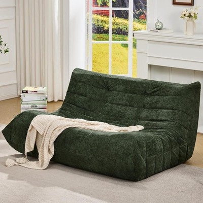 Bean Bag Chair for Adults Memory Foam w/ Filler Faux Fur Green Chenille Loveseat