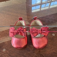Baby Girls Red Mary Jane Dress Shoes Bow Hook Loop Non-Slip Synthetic 0-3M