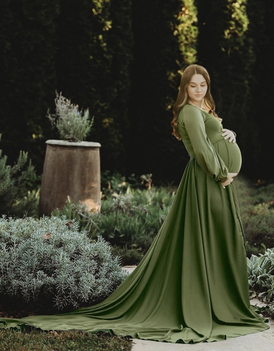 green baby shower dress Pinup Fashion Maternity Photoshoot Summer Easter Pregnancy Maxi Dress cinching under the bust Green Baby Shower Couple Dress