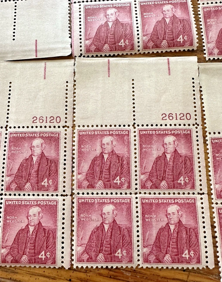 THIRTEEN MINT PLATE BLOCKS ~ (Gum Damaged) Sc # 1121 NOAH WEBSTER 1958 4c - Image 3 of 4