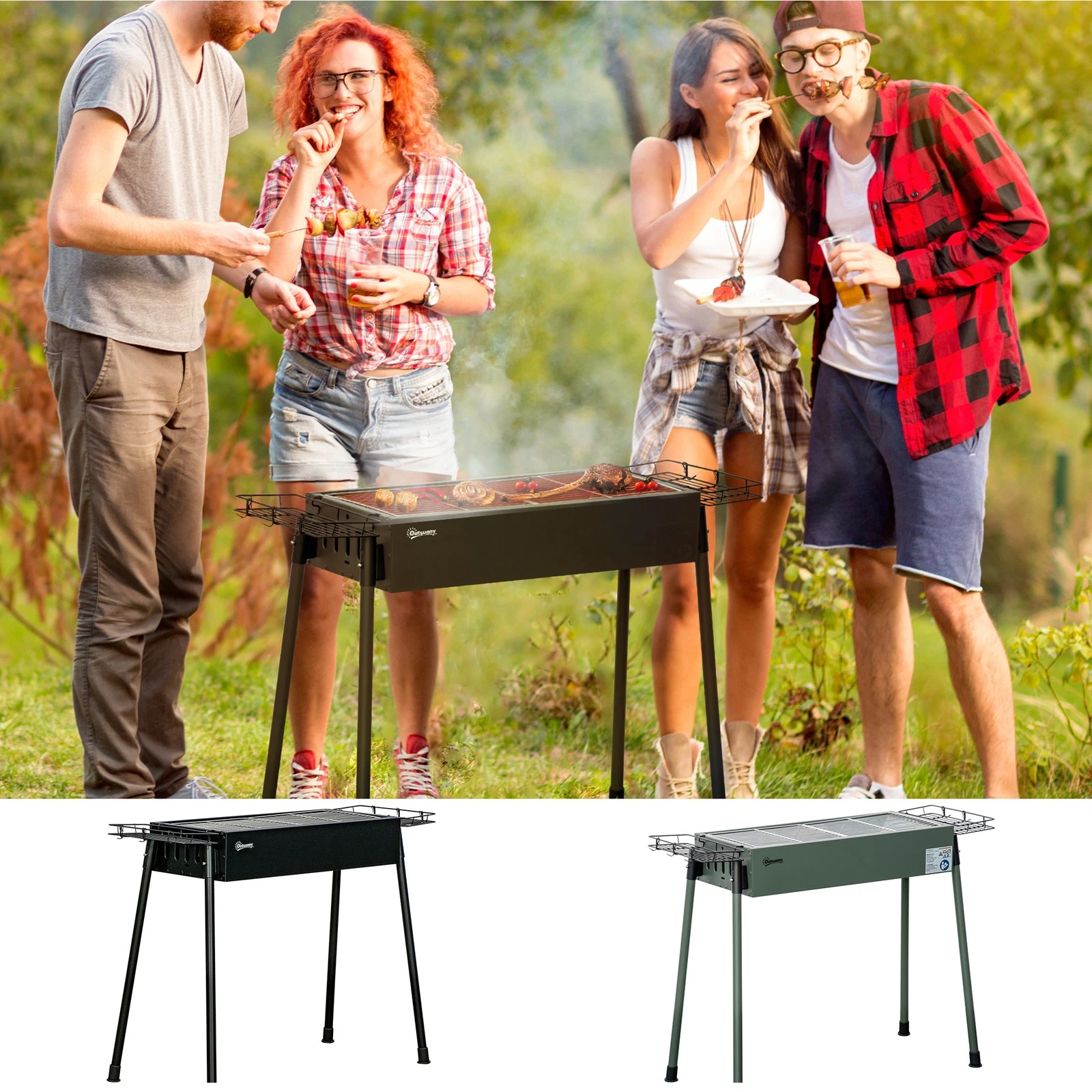 Portable Charcoal BBQ Grill w/ Seasoning Baskets for Camping Picnic Refurbished