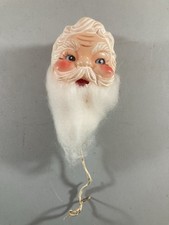 Vintage Santa Head Face Ornament Japan Felt Hat Hard Plastic/Rubber Face
