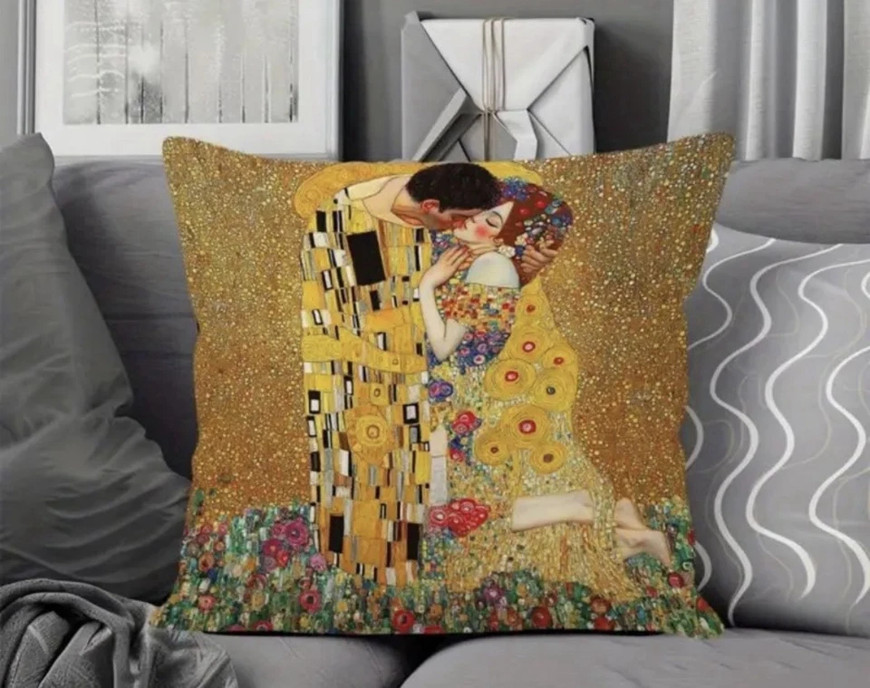 Pair Of 18” X 18” Throw Pillows With “The Kiss” By Gustav Klimt-includes Inserts - Image 2 of 4