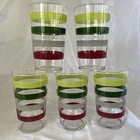 Lot of 5 Federal Glass 4 3/4” Vtg Tumblers Chartreuse Green Gray Maroon Stripes