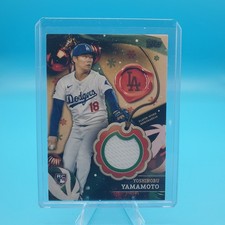 Yoshinobu Yamamoto Rookie Game Worn Relic 2024 Topps Holiday SP Dodgers WS MVP