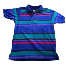Vintage Izod Boys Polo Shirt Size 7 Striped Colorblock Made in USA