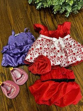 Build A Bear Heart Flocked Dress Purple Lace, Red Rose Shoes Valentine's Day