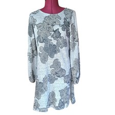 Chetta B Paisley Floral Gray Embossed Long Sleeve Dress Womens Size 6