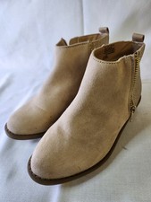 Famous Girls Beige Gold Glitter Ankle Boot Zip Size 2 Flat Heel Casual