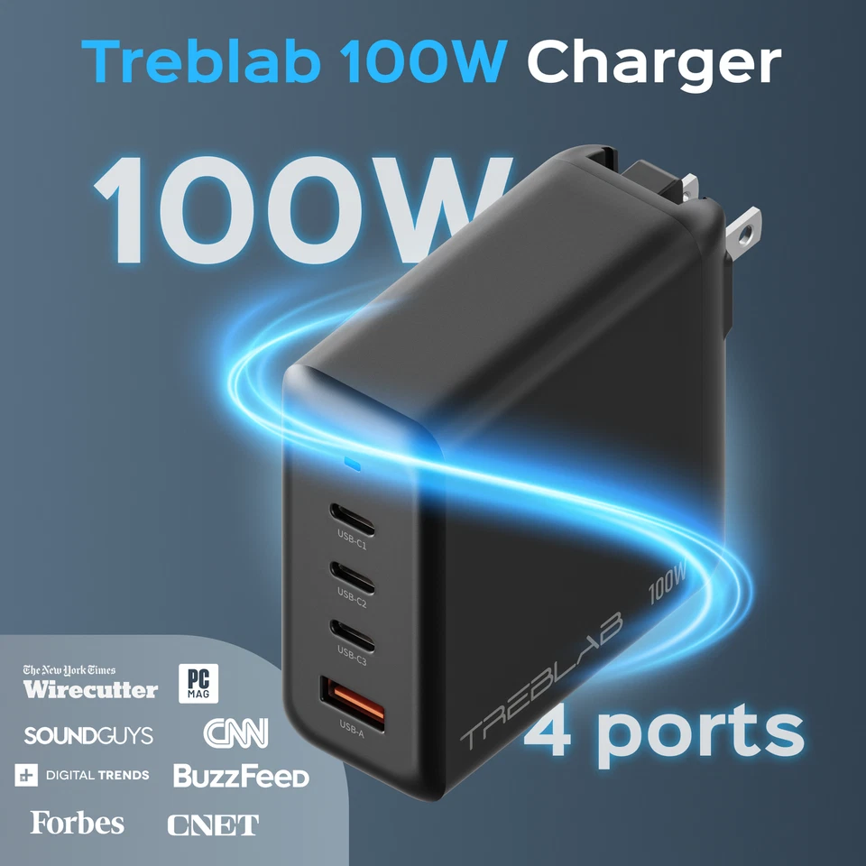 TREBLAB 100W Adapter - USB C Charger with Dual USB-C PD Ports, USB-A 30W Output - Image 2 of 4