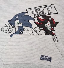 Sonic The Hedgehog Childs Sz 7 Pullover Sweatshirt Hoodie Let's Roll Gray Pocket