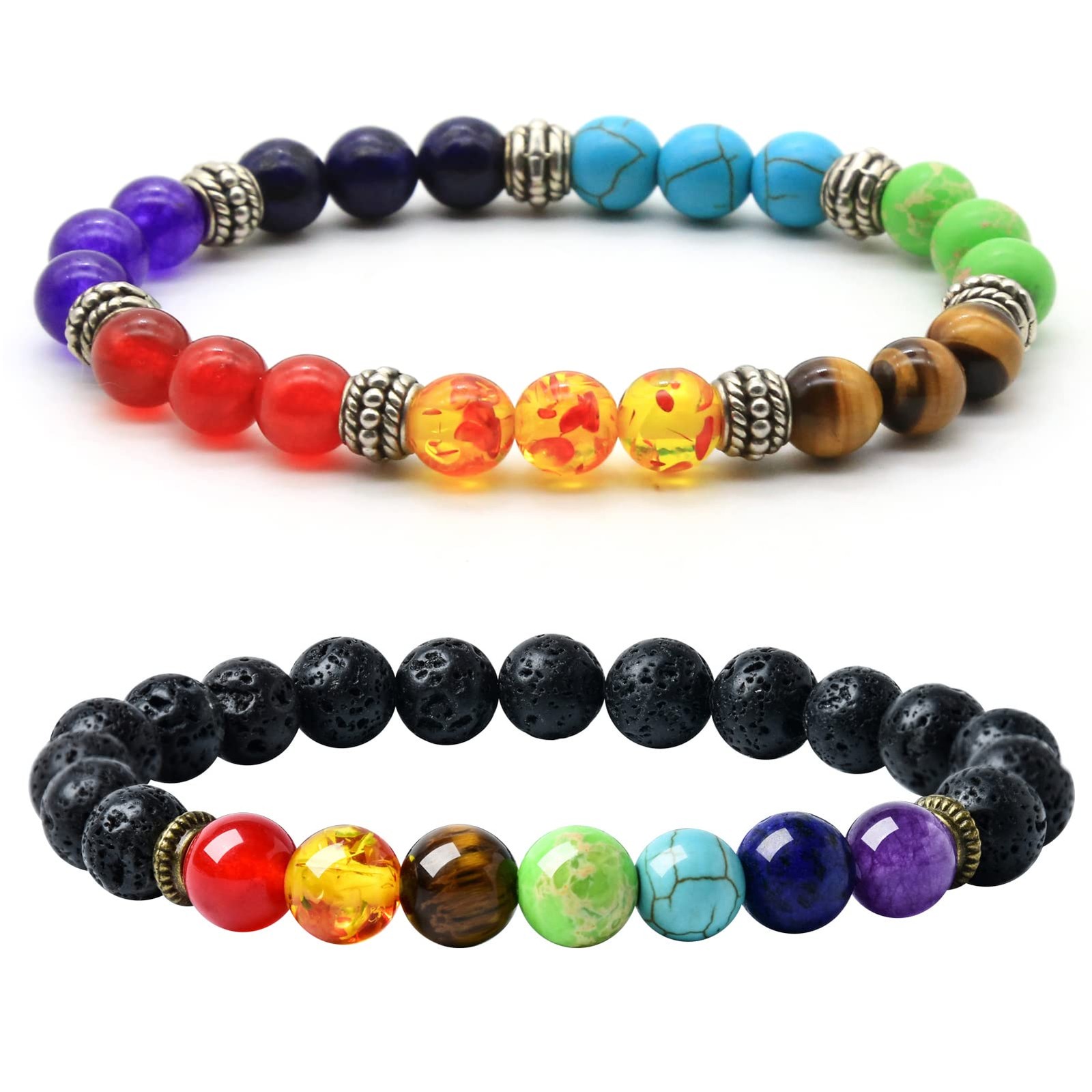 2pcs Lava Stone 7 Chakra Bracelet with Aromatherapy Essential Oil Diffuser