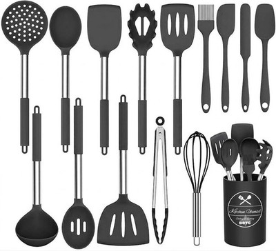 Umite Chef 15-teiliges Silikon Küchenhelfer Set Kochutensilien Schwarz