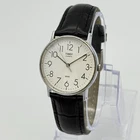Vintage 1991 Men's TIMEX Easy Read 33mm Classic Silver Tone Watch, Black Leather