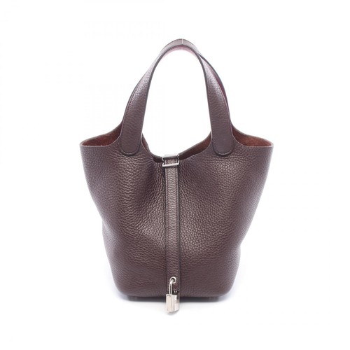 HERMES Picotin Lock Eclat PM Handbag Clemence Swift leather Brown Purple Used U