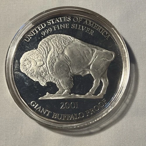 2001 Giant Buffalo Round Proff Full Troy Ounce .999 Pure Siler Bullion In Case