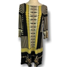 Large Forever Retro Print Shift Dress Mustard Brown Black Pullover